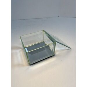 George Good Vintage Retro Etched Rose Glass Trinket Jewelry Box Mirrored 1986